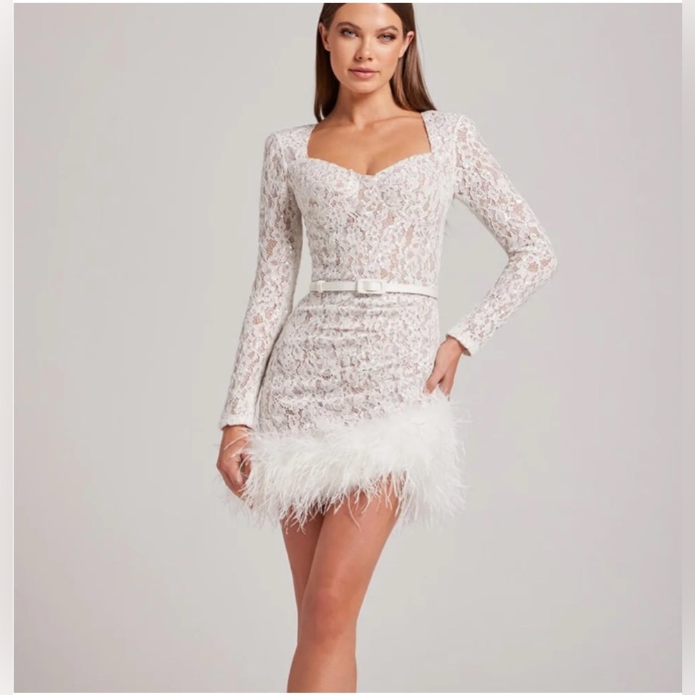 NADINE MERABI Carly Sequins  Mini Dress with detatchable belt and Feather Detail